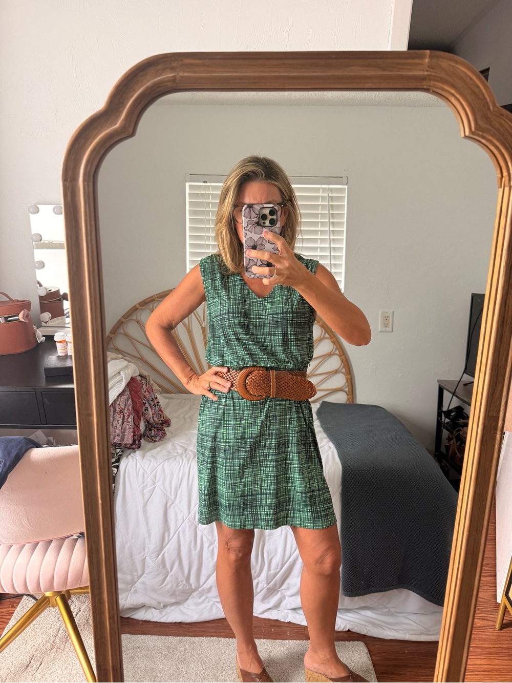 Apt 9 Green Plaid Sleeveless Dress (Belt not included)